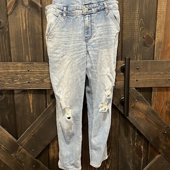 Hollister Overalls M Denim Distressed Low Rise Jeans Slouchy Pocket Vtg Inspired - Picture 2 of 13